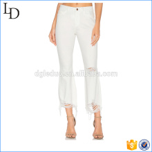 Pantalon crayon lavé blanc délavé denim déchiré pour femme